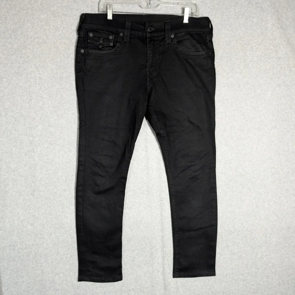 True Religion Ricky Relaxed Straight Jeans Mens 33 Black USA Made *36x26.5